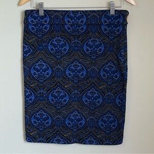 Juicy Couture Pencil Skirt Women’s Size 8 Blue Black Gold Textured Stretch